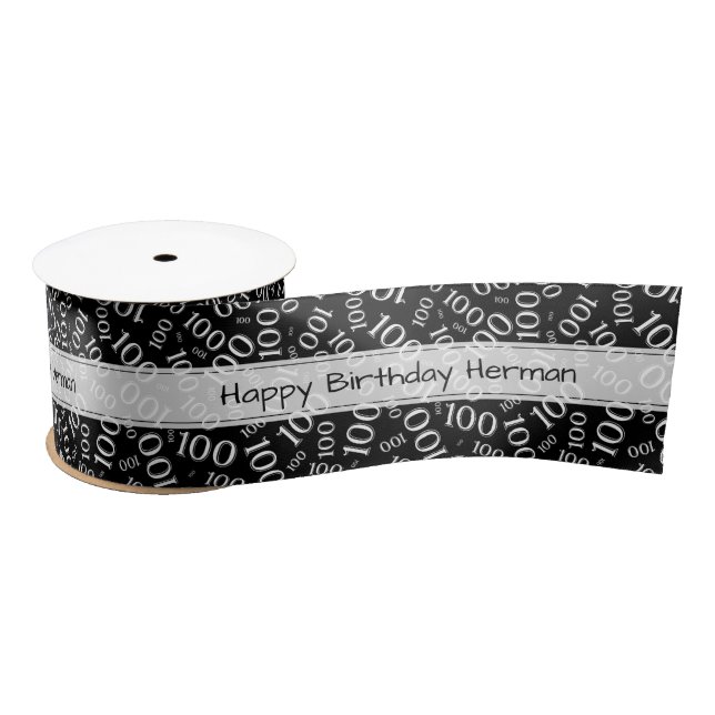 "Happy Birthday" 100 Random Pattern Black/White Satin Ribbon (Spool)