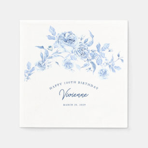 Happy Birthday 100th Blue Rose Floral Custom Napkins