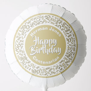 Happy Birthday, 100th Gold/White Party Pattern Balloon