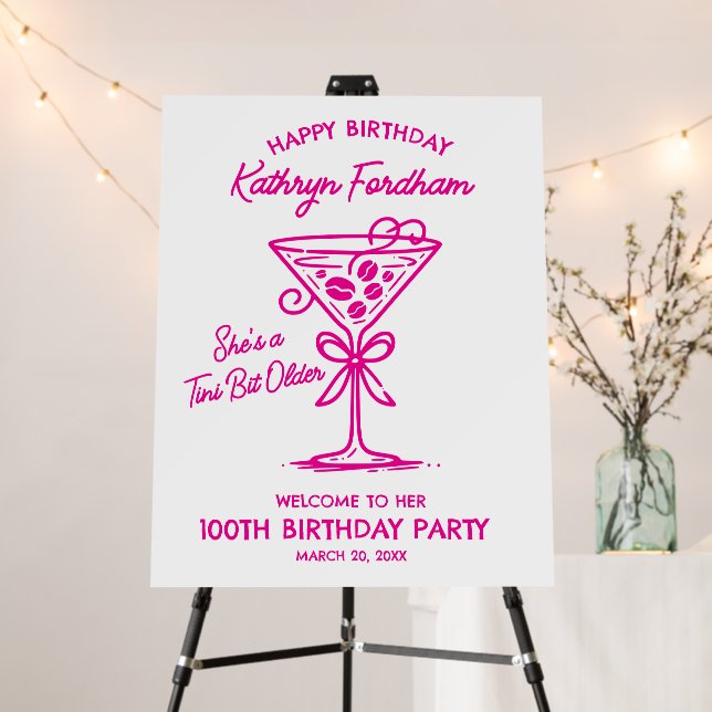 Happy Birthday 100th Party Pink Martini Welcome Foam Board (In Situ (Stand))