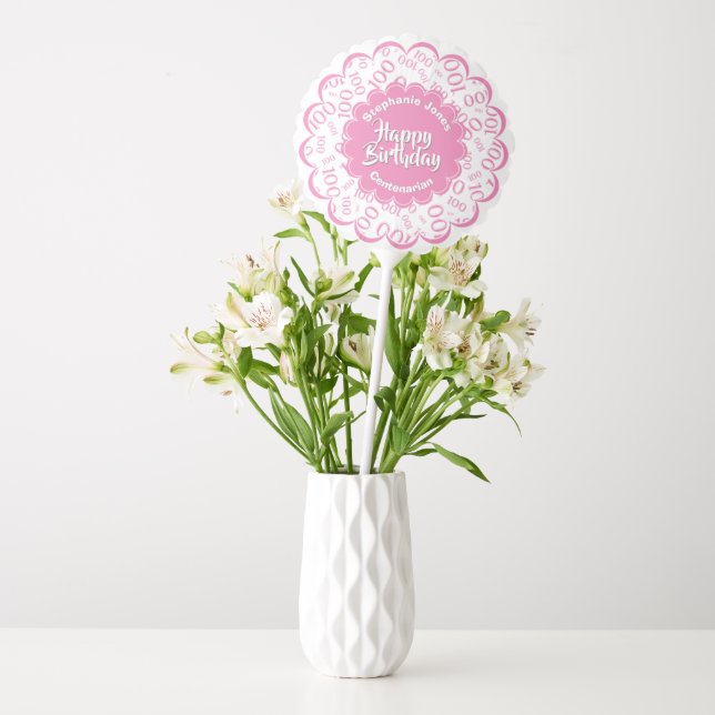 Happy Birthday, 100th Pink/White Fun Party Pattern Balloon (Vase)