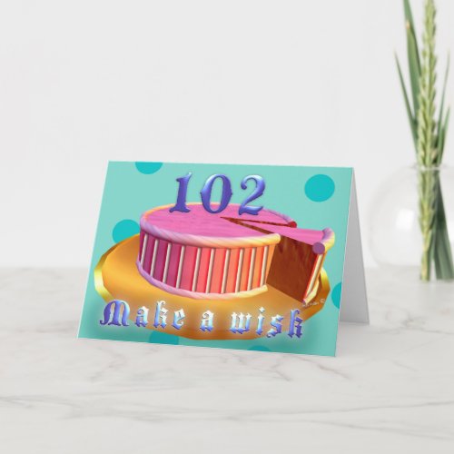 Happy Birthday 102 Pink Cake stripes Birthday Card
