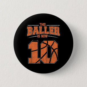 Happy Birthday 10th 10 Year Old Basketball Boys Te Button
