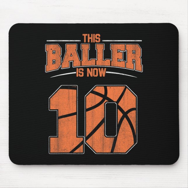 Happy Birthday 10th 10 Year Old Basketball Boys Te Mouse Pad (Front)