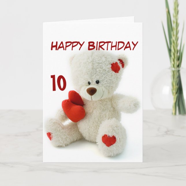 Happy Birthday 10th Teddy Bear Theme Card (Front)
