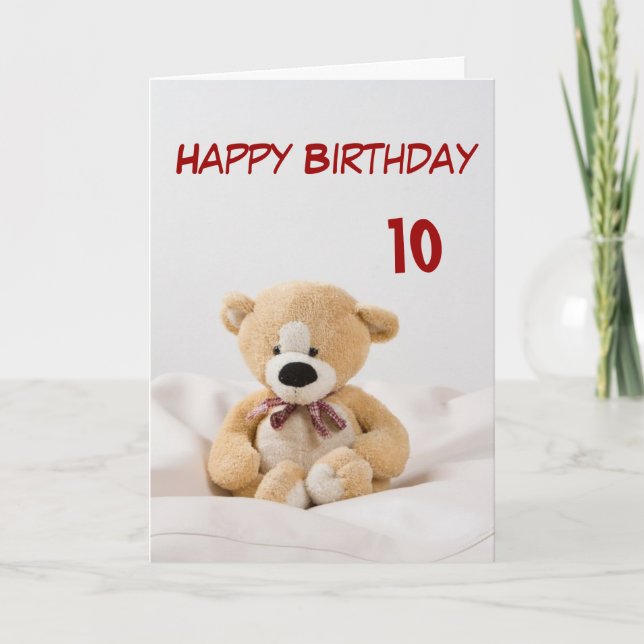 Happy Birthday 10th Teddy Bear Theme Card (Front)