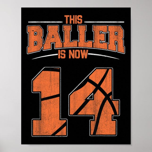 Happy Birthday 14 Year Old Basketball Boys Fourtee Poster (Front)