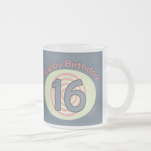 Happy Birthday 16 Frosted Glass Coffee Mug (Right)