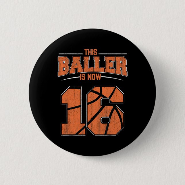 Happy Birthday 16 Year Old Basketball Boys Sixteen Button (Front)