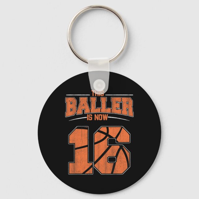 Happy Birthday 16 Year Old Basketball Boys Sixteen Keychain (Front)