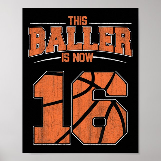 Happy Birthday 16 Year Old Bysketbyll Boys Sixteen Poster (Front)