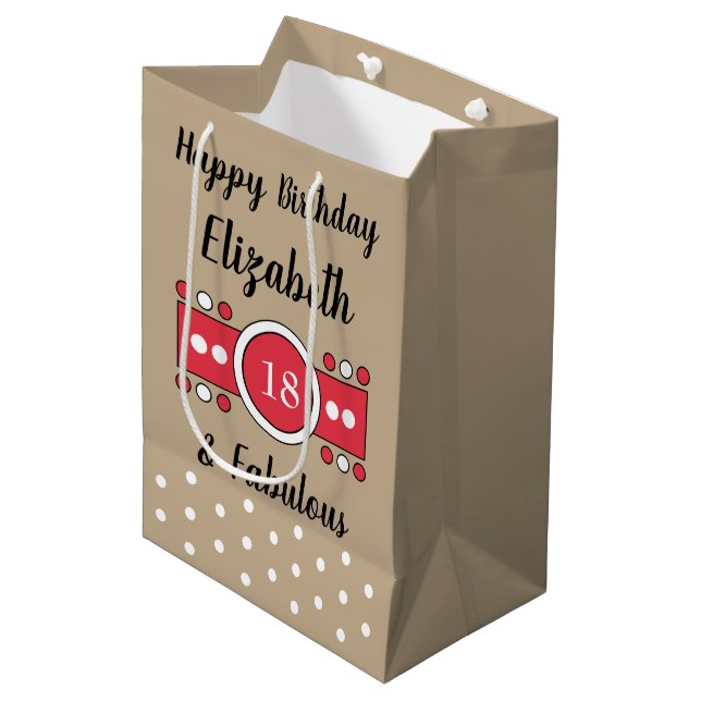 Happy Birthday 18 and fabulous brown red Medium Gift Bag (Front Angled)