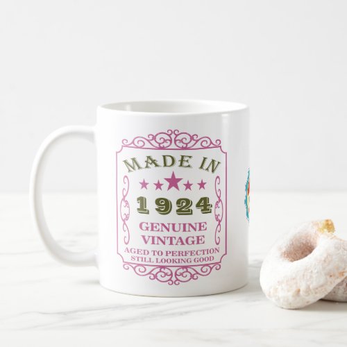 Happy Birthday 1924 Name Date Vintage Pink Coffee Mug