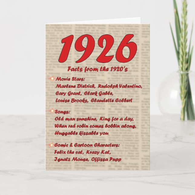 Happy Birthday 1926 Year of Birth 20's 20s twentie Card (Front)