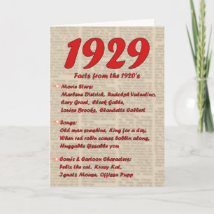 Happy Birthday 1929 Year of Birth 20's 20s twentie Card