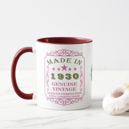 Happy Birthday 1930 Name Date Vintage Pink Mug
