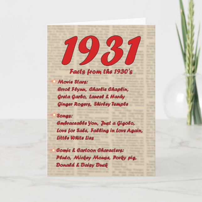 Happy Birthday 1931 Year of Birth 30's 30s thirtie Card (Front)