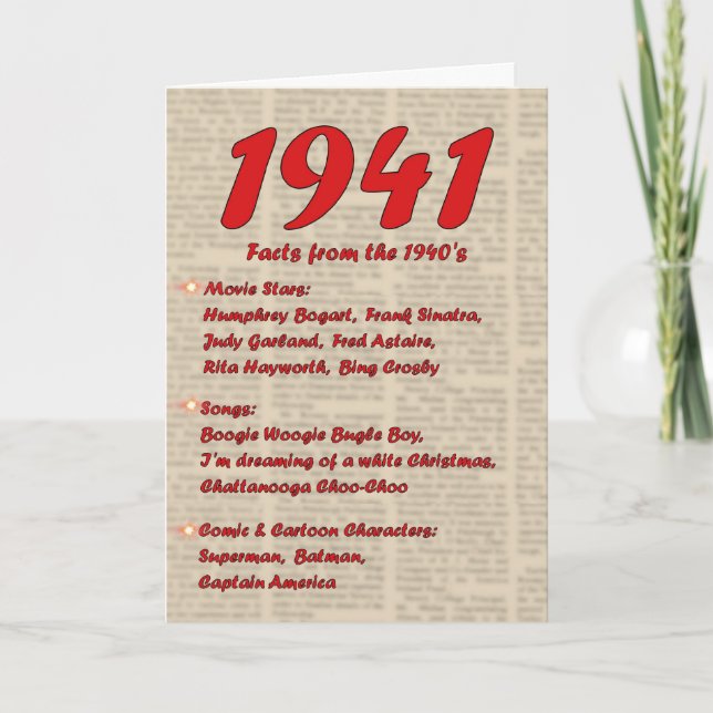 Happy Birthday 1941 Year of birth news 40's 40s Card (Front)