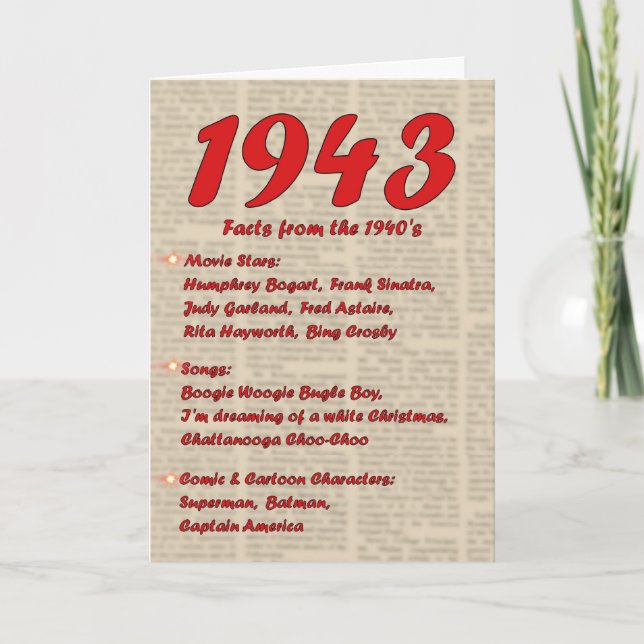 Happy Birthday 1943 Year of birth news 40's 40s Card (Front)