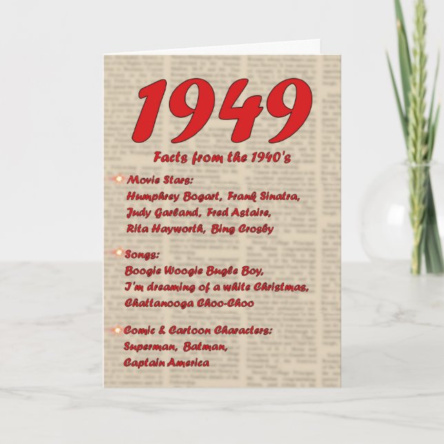 Happy Birthday 1949 Year of birth news 40's 40s Card (Front)