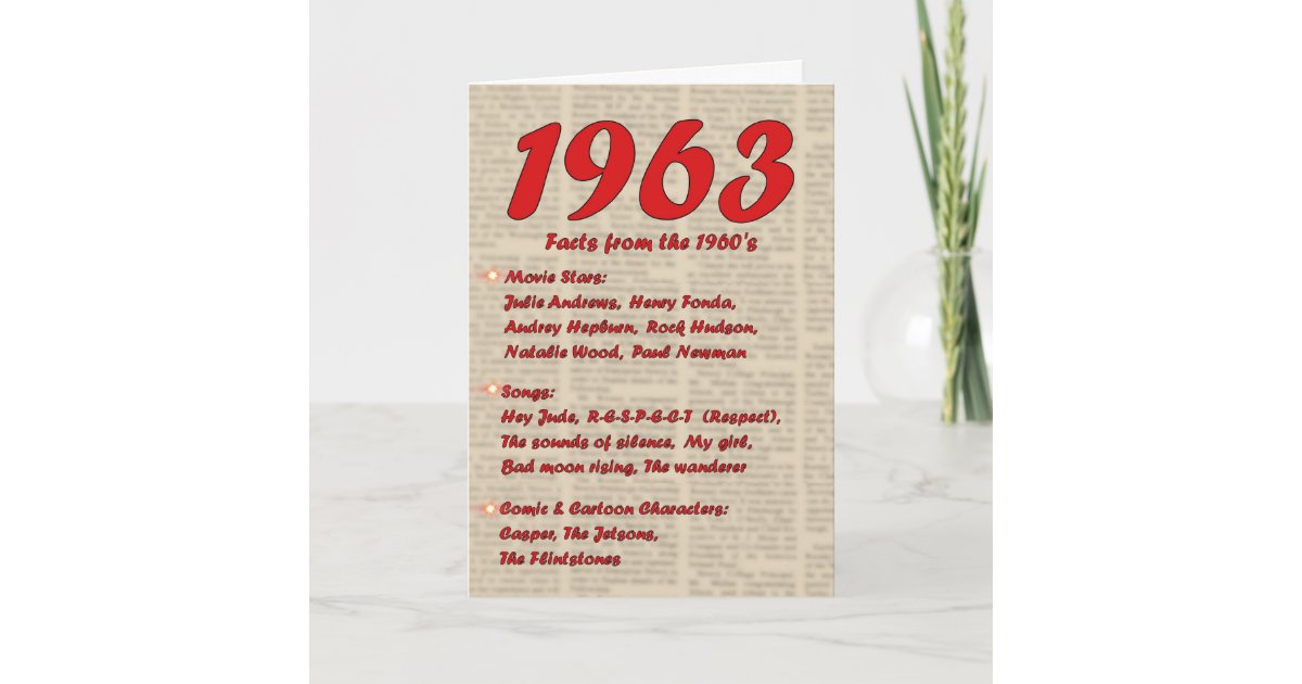 Happy Birthday 1963 Year Of Birth News 60 S 60s Card