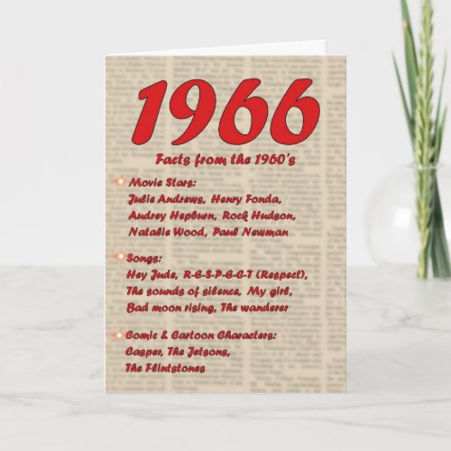 Happy Birthday 1966 Year of birth news 60s 60s Card