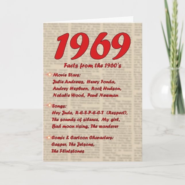 Happy Birthday 1969 Year of birth news 60's 60s Card (Front)