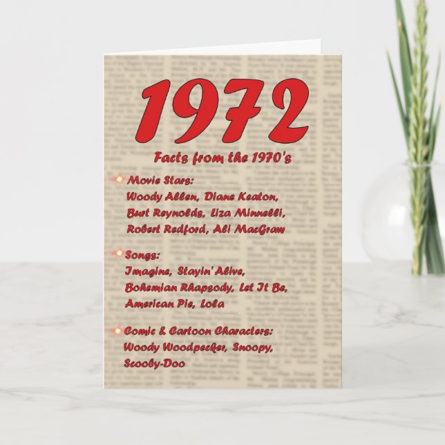 Happy Birthday 1972 Year of birth news 70's 70s Card (Front)