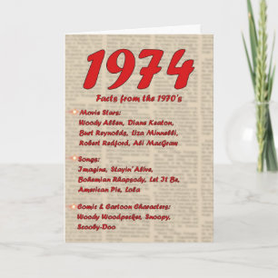 Happy Birthday 1974 Year of birth news 70's 70s Card