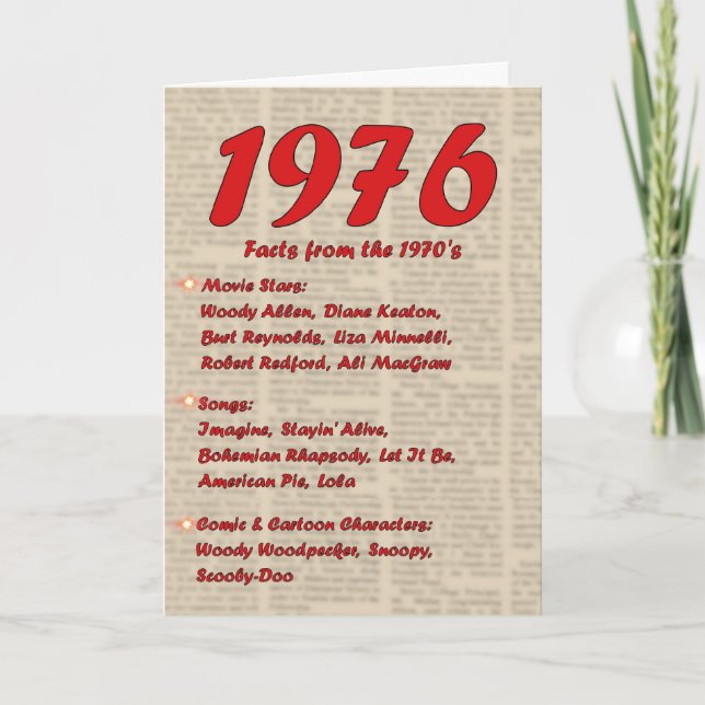 Happy Birthday 1976 Year of birth news 70's 70s Card (Front)