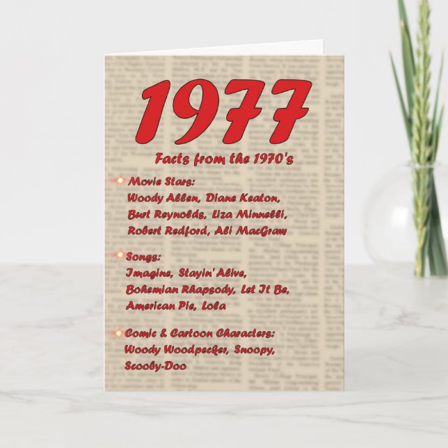 Happy Birthday 1977 Year of birth news 70's 70s Card (Front)