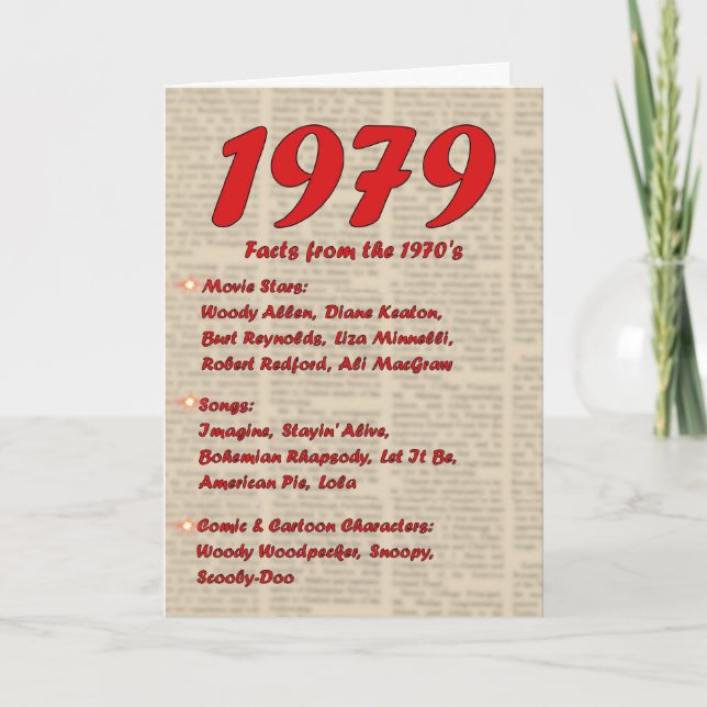 Happy Birthday 1979 Year of birth news 70's 70s Card (Front)