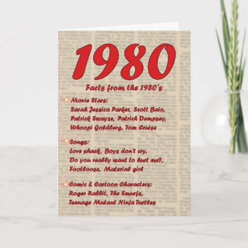 Happy Birthday 1980 Year of birth news 80s 80s Card
