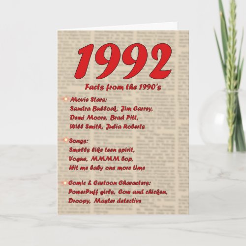 Happy Birthday 1992 Year of birth news 90s 90s Card