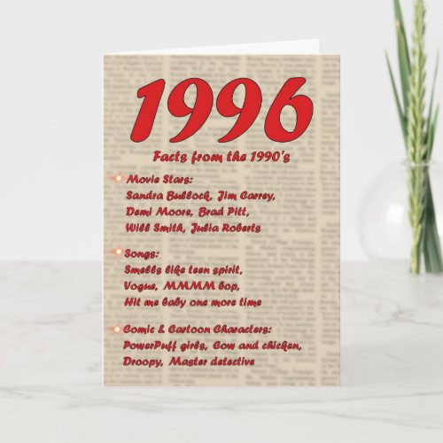 Happy Birthday 1996 Year of birth news 90s 90s Card