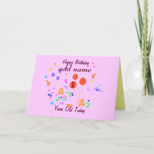 Happy Birthday 1 year old add namechange age Card