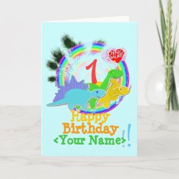 Happy Birthday 1 Year  Your Name Dinos Card by dinoshop at Zazzle