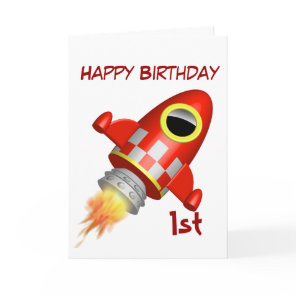 Happy Birthday 1st Rocket Ship Theme Card
