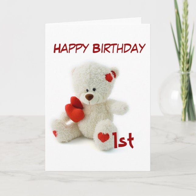 Happy Birthday 1st Teddy Bear Theme Card (Front)