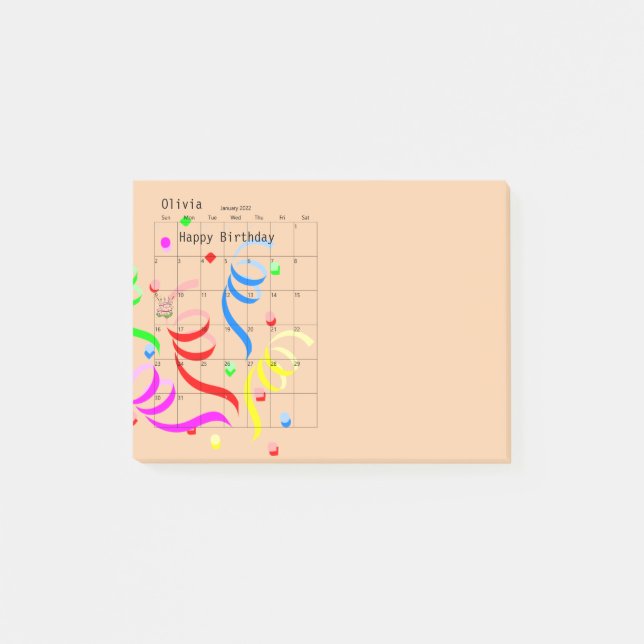 Happy Birthday 2022 January Post-it Notes (Front)