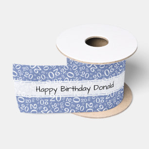Happy Birthday 20 Blue/White Number Pattern Satin Ribbon