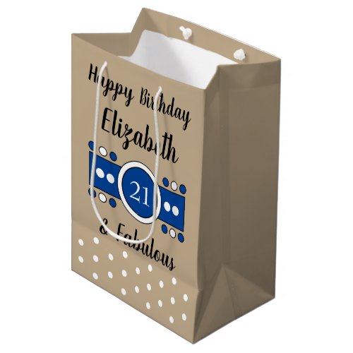 Happy Birthday 21 and fabulous brown blue Medium Gift Bag
