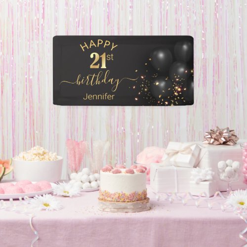 happy birthday 21 gold black balloons confetti  banner