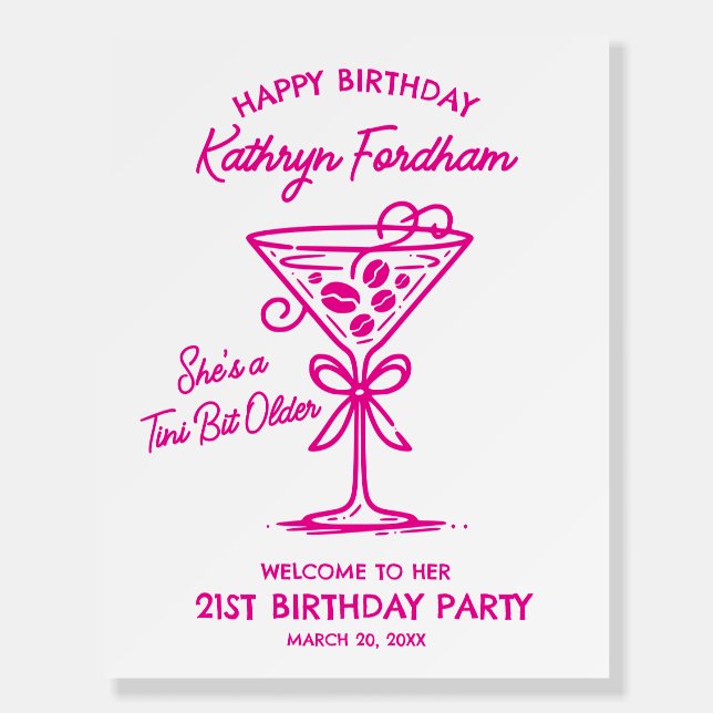 Happy Birthday 21st Party Pink Martini Welcome Foam Board (Front)