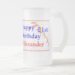 Happy Birthday 21st Personalize Frosted Glass Beer Mug