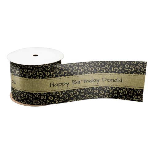 Happy Birthday 25 Black/Gold Number Pattern Satin Ribbon