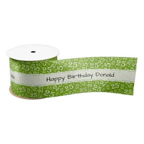 Happy Birthday 25 Green/White Number Pattern Satin Ribbon
