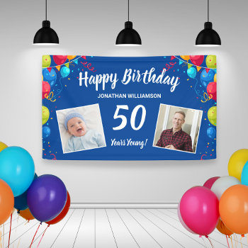 Happy Birthday  2 Photos  Any Age  Fun Balloons Banner by colorfulgalshop at Zazzle