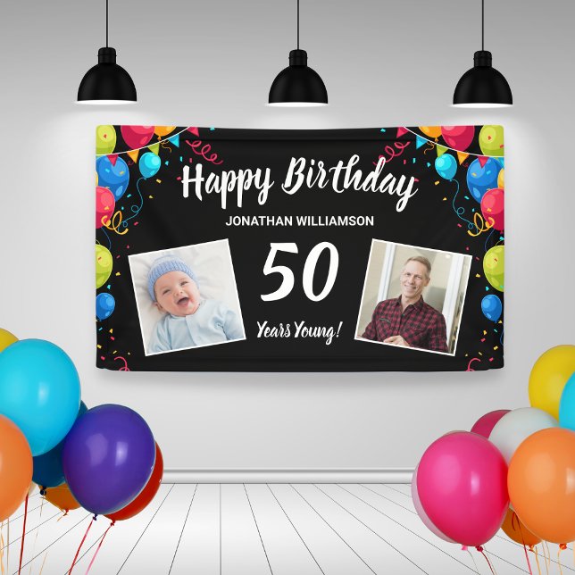 Happy Birthday, 2 Photos, Any Age, Fun Balloons Banner (Creator Uploaded)