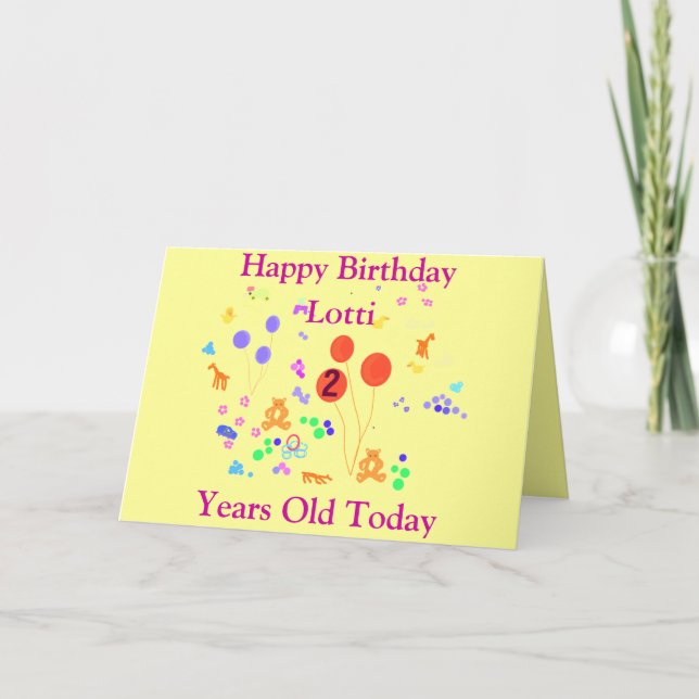 Happy Birthday 2 years old, add name front Card (Front)